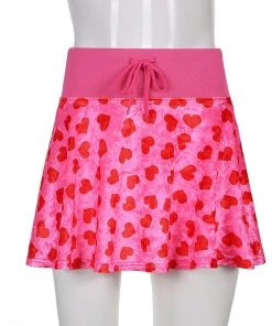 Own Saviour Pink Heart Velvet Mini Skirt