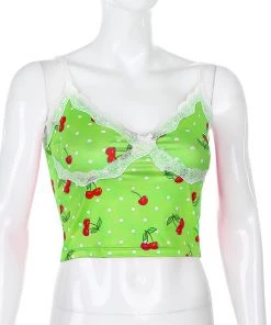 Own Saviour Green/Pink/Purple Cherry Pop Cami Crop Tees + Tops