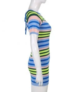 Own Saviour Striped Knitted Backless Dress