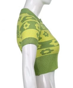 Own Saviour Green Flower Power Knit Crop Tees + Tops