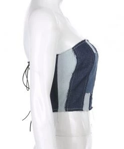Own Saviour Tees + Tops Denim Patchwork Bustier Crop