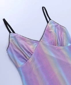 Own Saviour New In Iridescent Rainbow Stripe Mini Dress