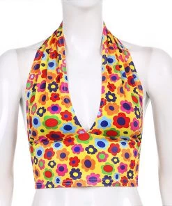 Own Saviour Rainbow Floral Halter Crop New In