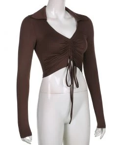 Own Saviour Brown Ruched Shirt Crop New In