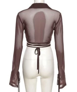 Own Saviour Brown Sheer Wrap Crop New In