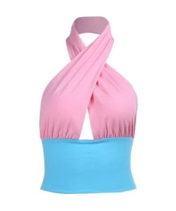 Own Saviour New In Pink Blue Halter Crop