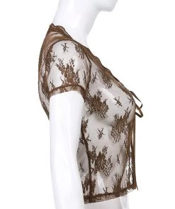Own Saviour New In Brown Lace Mesh Crop