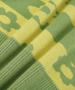 Own Saviour Green Flower Power Knit Crop Tees + Tops