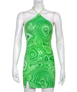 Own Saviour Green Marble Swirl Mini Dress New In