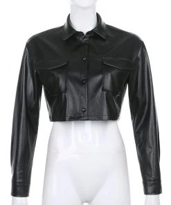 Own Saviour Tees + Tops Crop Faux Leather Shirt Jacket
