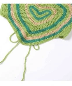 Own Saviour Green Heart Crochet Halter Crop Tees + Tops