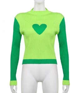 Own Saviour Green Heart Ribbed Sweater