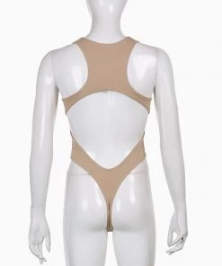 Own Saviour New In Khaki Backless High Leg Bodysuit