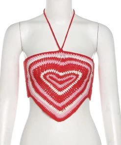 Own Saviour Tees + Tops Red Heart Crochet Halter Crop