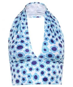 Own Saviour Blue Floral Halter Crop