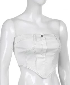 Own Saviour White Denim Bandeau Crop