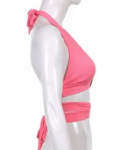 Own Saviour Pink Buckle Wrap Halter Crop