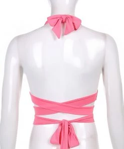 Own Saviour Pink Buckle Wrap Halter Crop