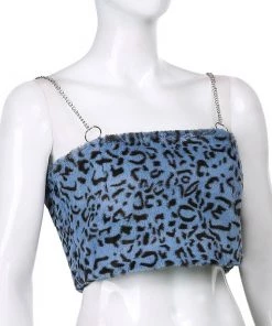 Own Saviour Tees + Tops Leopard Faux Fur Chain Crop