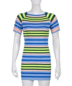 Own Saviour Striped Knitted Backless Dress