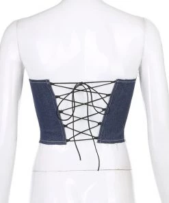 Own Saviour Tees + Tops Denim Patchwork Bustier Crop