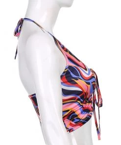 Own Saviour Bright Paisley Ruched Halter Crop