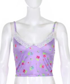 Own Saviour Purple Bloom Cami Crop Tees + Tops