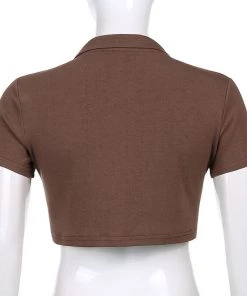 Own Saviour Tees + Tops Brown Crop Shirt