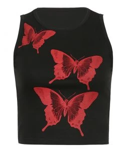 Own Saviour Black Butterfly Tank Crop New In
