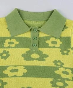 Own Saviour Green Flower Power Knit Crop Tees + Tops