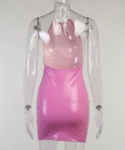 Own Saviour Pink Faux Leather Halter Mini Dress