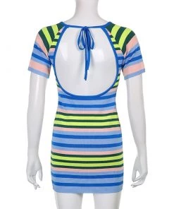 Own Saviour Striped Knitted Backless Dress