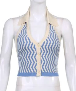 Own Saviour Blue Zig Zag Halter Top