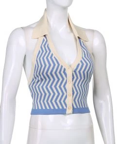 Own Saviour Blue Zig Zag Halter Top