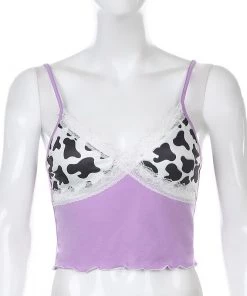 Own Saviour Cow Frill Cami Crop Tees + Tops