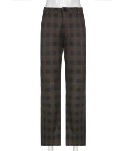 Own Saviour Brown Black Straight Plaid Pants