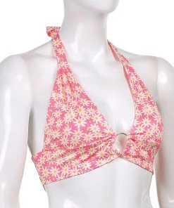 Own Saviour Floral Ring Halter Crop Tees + Tops