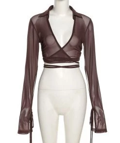 Own Saviour Brown Sheer Wrap Crop New In