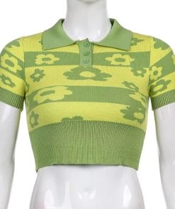 Own Saviour Green Flower Power Knit Crop Tees + Tops