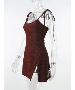 Own Saviour Red Shimmer Split Dress