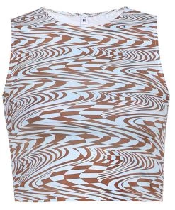 Own Saviour New In Brown Swirl Checkerboard Crop