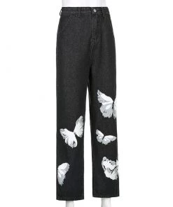 Own Saviour Pants Black White Butterfly Jeans