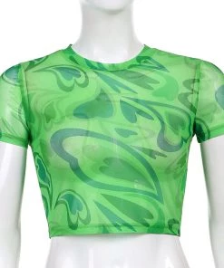 Own Saviour Green Heart Mesh Crop