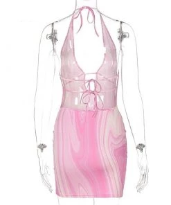 Own Saviour Pink Marble Swirl Halter Dress New In