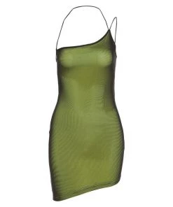 Own Saviour New In Green Holo Asymmetric Dress