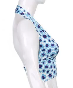 Own Saviour Blue Floral Halter Crop