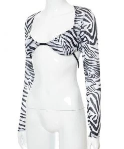 Own Saviour Zebra Sheer Sleeve Bra Crop Tees + Tops
