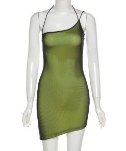 Own Saviour New In Green Holo Asymmetric Dress