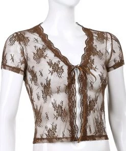 Own Saviour New In Brown Lace Mesh Crop