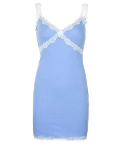 Own Saviour Lace Trim Blue Dress